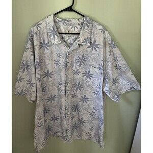 Solitude Men's Casual Hawaiian Tropical Button Down Shirt White/Blue Size 2XL
